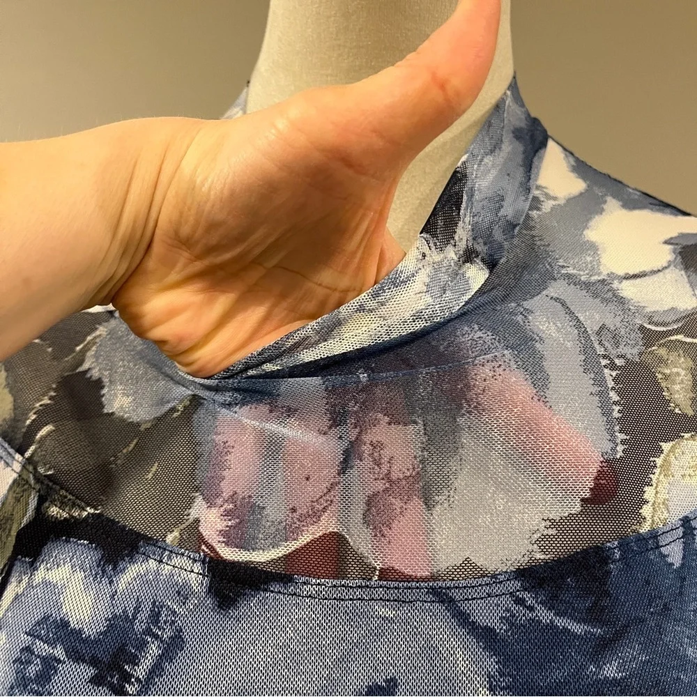 Enfocus Studio Blue Floral Mock-Neck Long Sleeve Midi Dress size 10‎